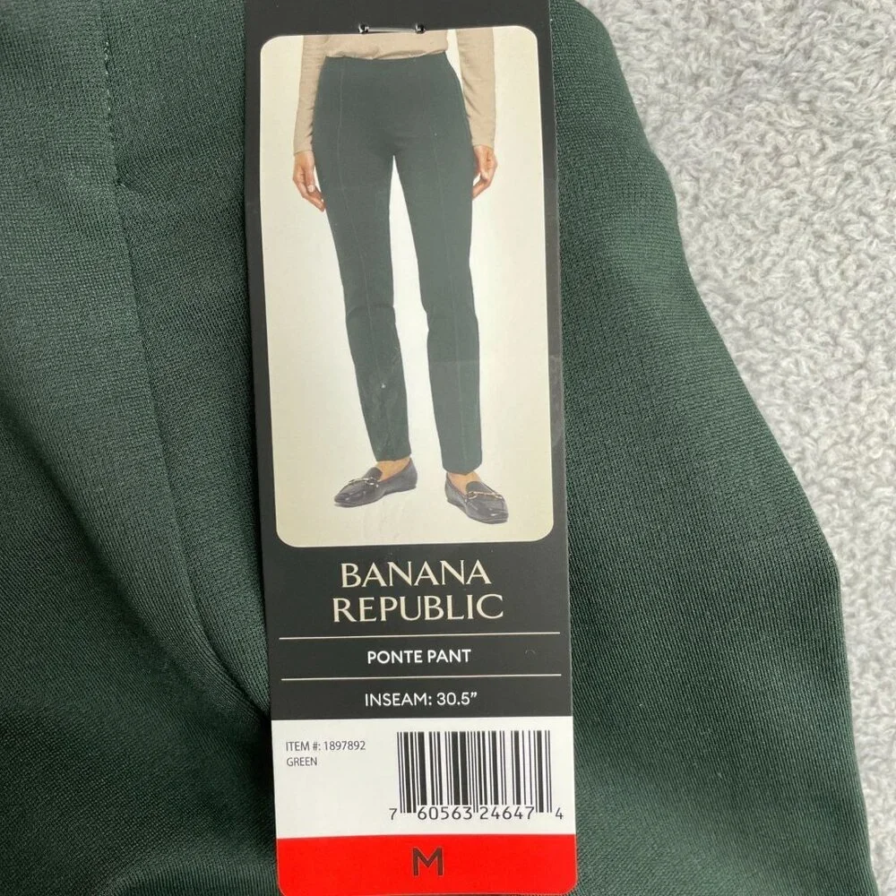 NEW Banana Republic Women's M Green Ponte Pants Slim Fit Pullon M0225